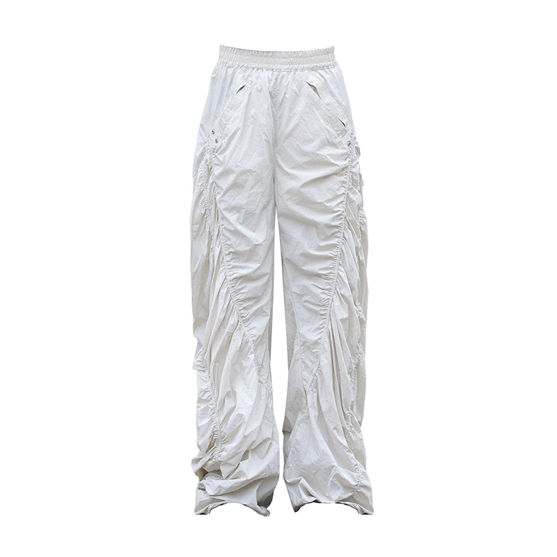 Pleated Spiral Loose Pants White