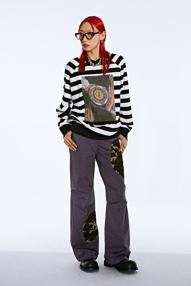 'Father' cross-neck striped printed sweatshirt