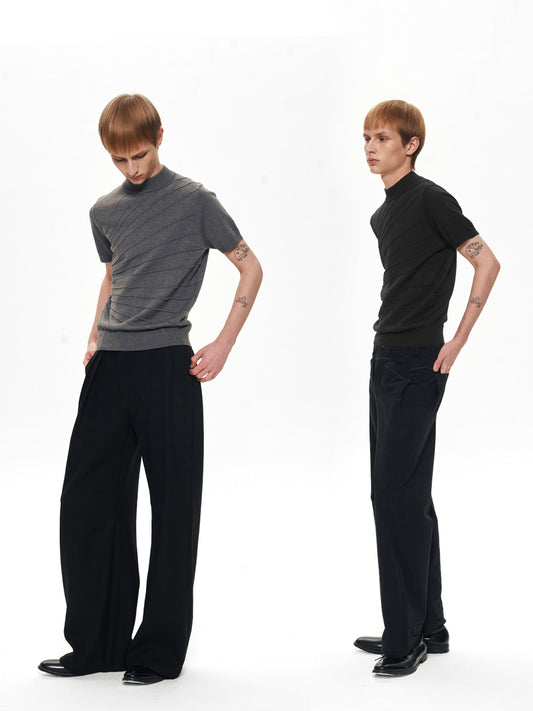 Sculptural Jacquard Mid Neck Short Sleeve Sweater