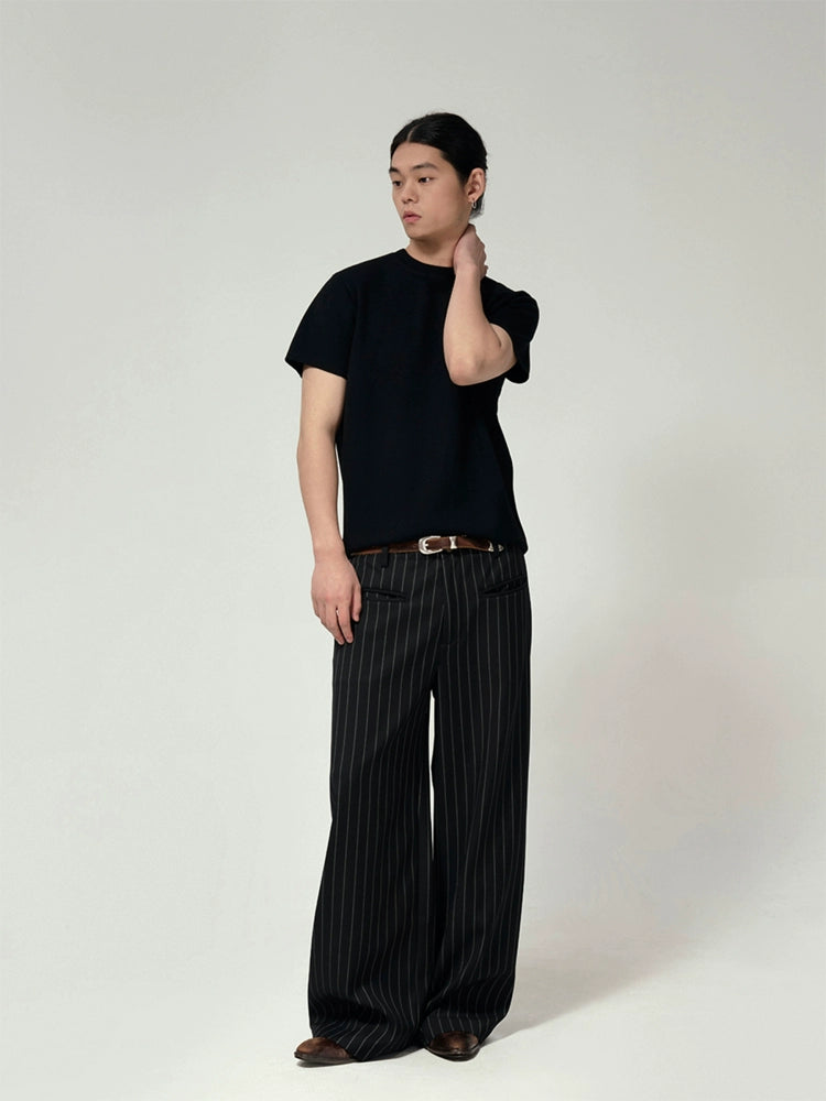 Vintage Wide-Leg Striped Trousers