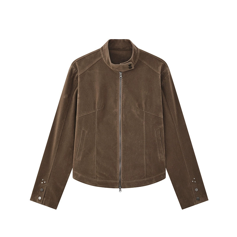 Cow Suede Brown Stand Collar Jacket