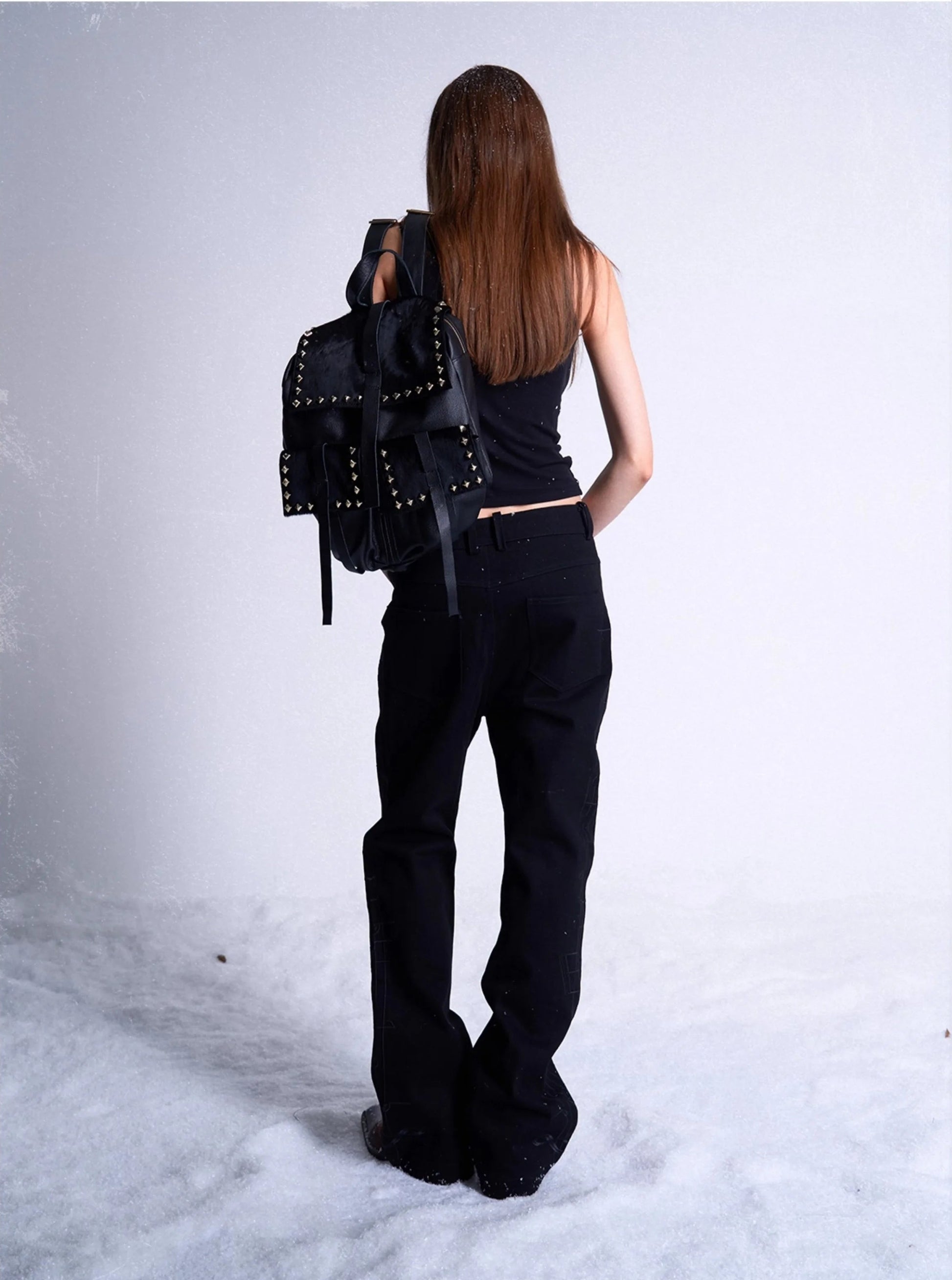 noEmosen Rivet vintage punk leather backpack