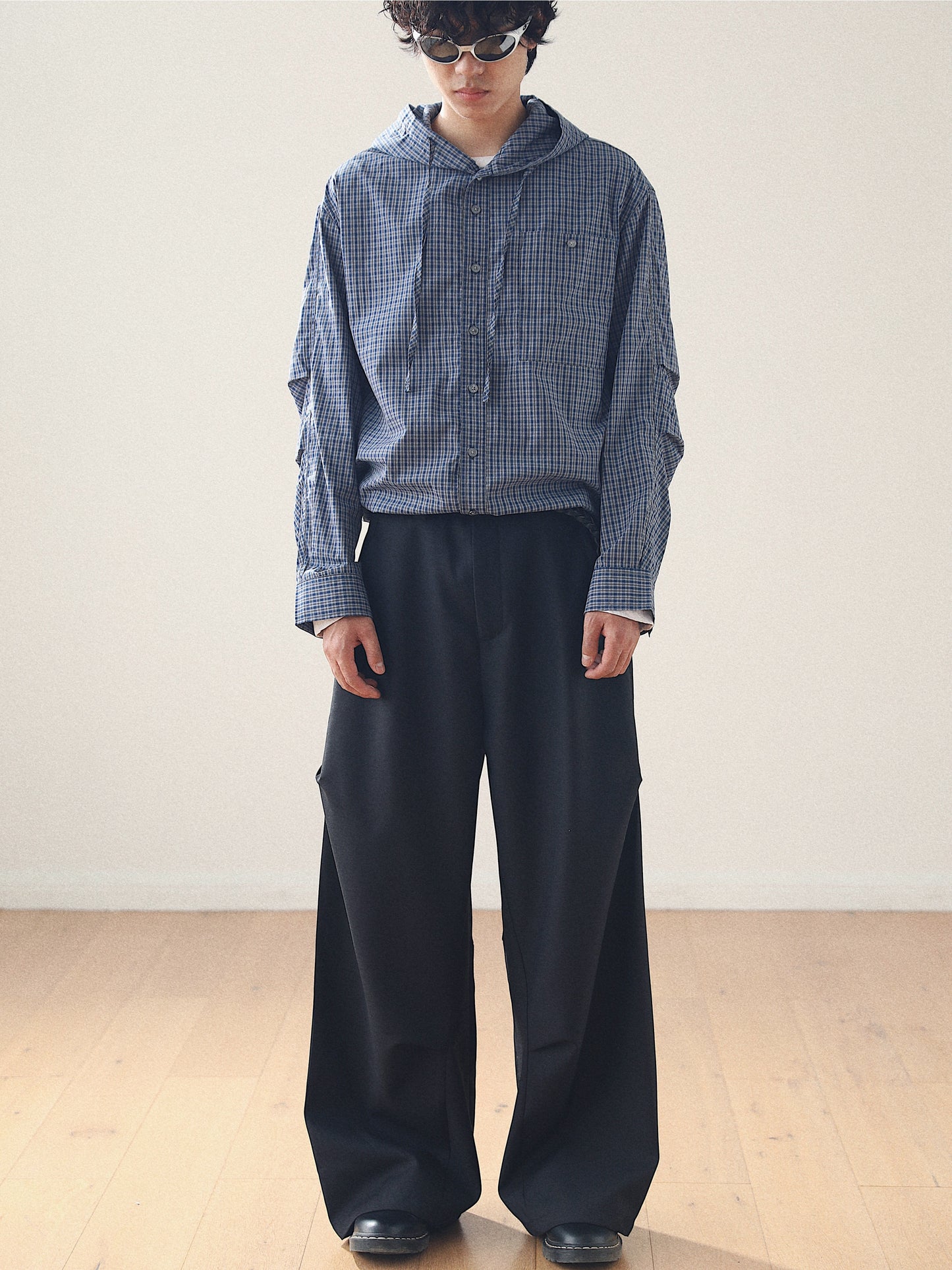 Blue CP Hand Plaid Hooded Shirt Jacket