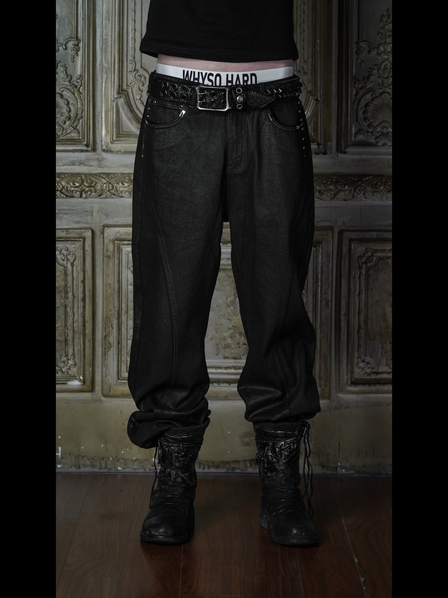 Shotgun rivet wax bootcut jeans