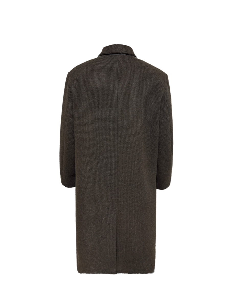 Houndstooth Sword Collar Wool Coat