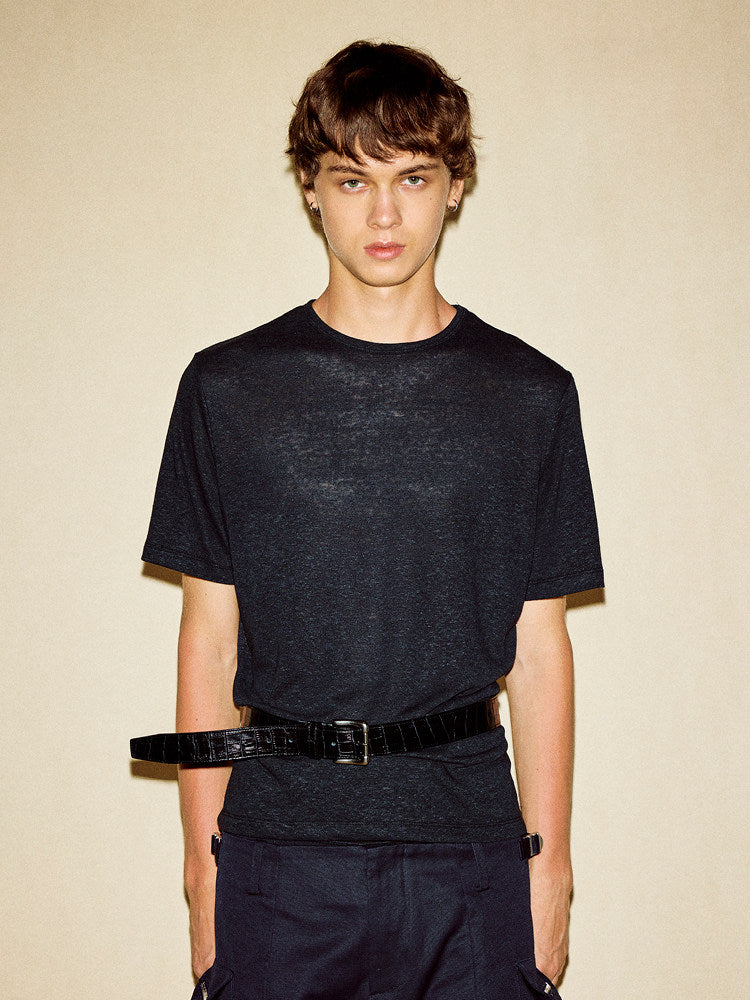 "NOIR VEIL" Linen T-Shirt