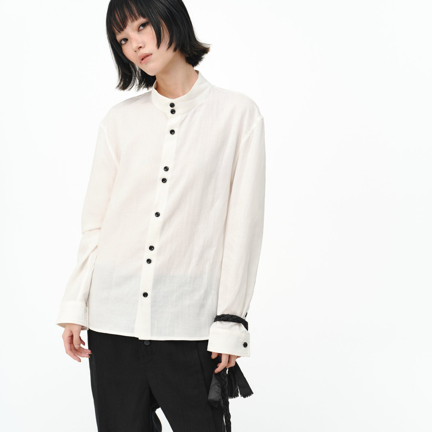 Asymmetrical button long-sleeve shirts