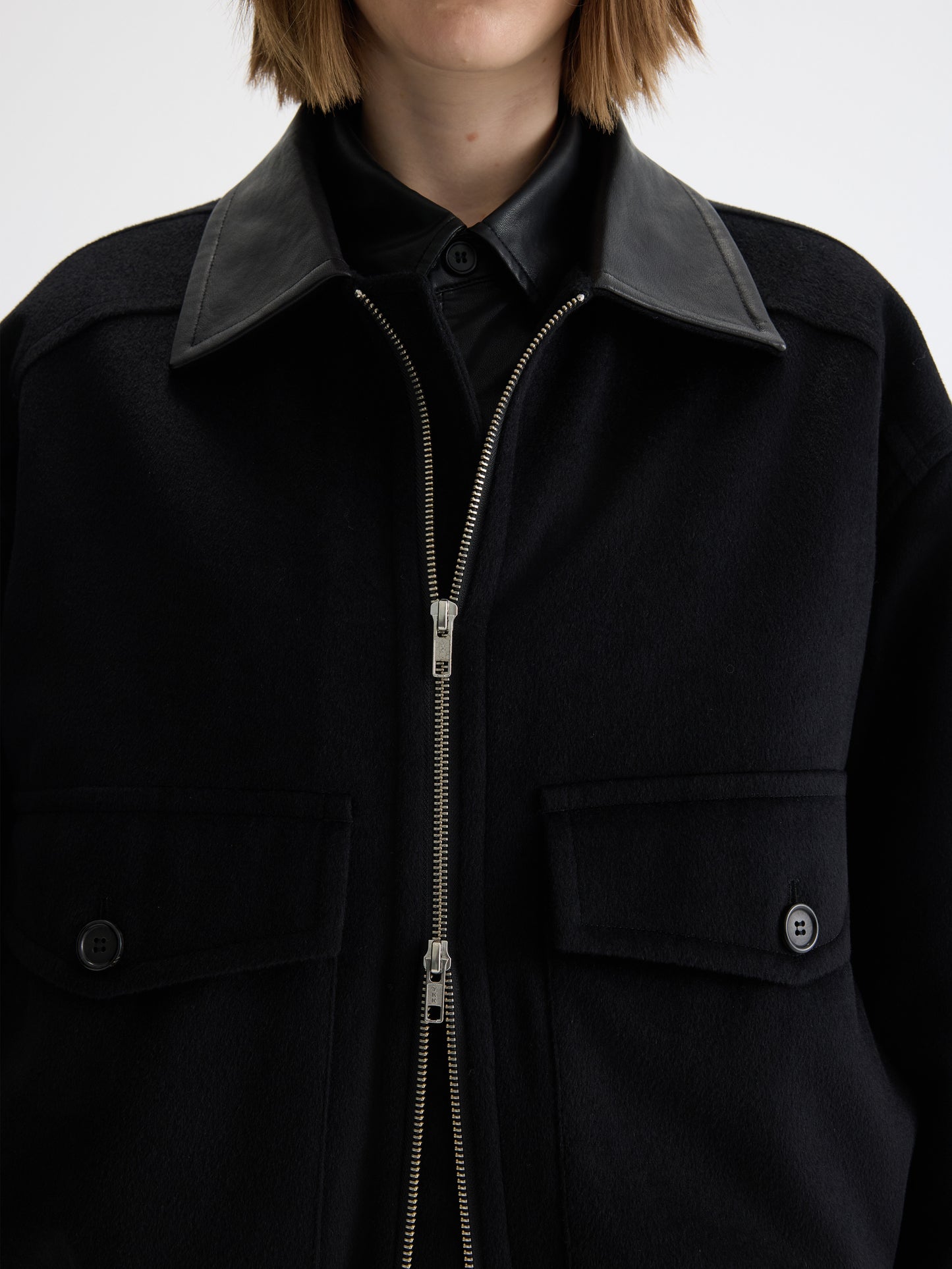 Cashmere leather collar A2 jacket