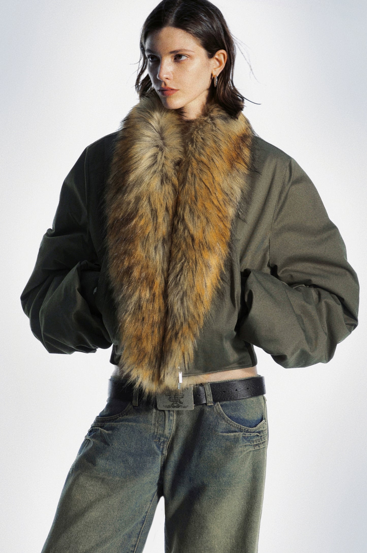Detachable fur collar Bomber Jacket