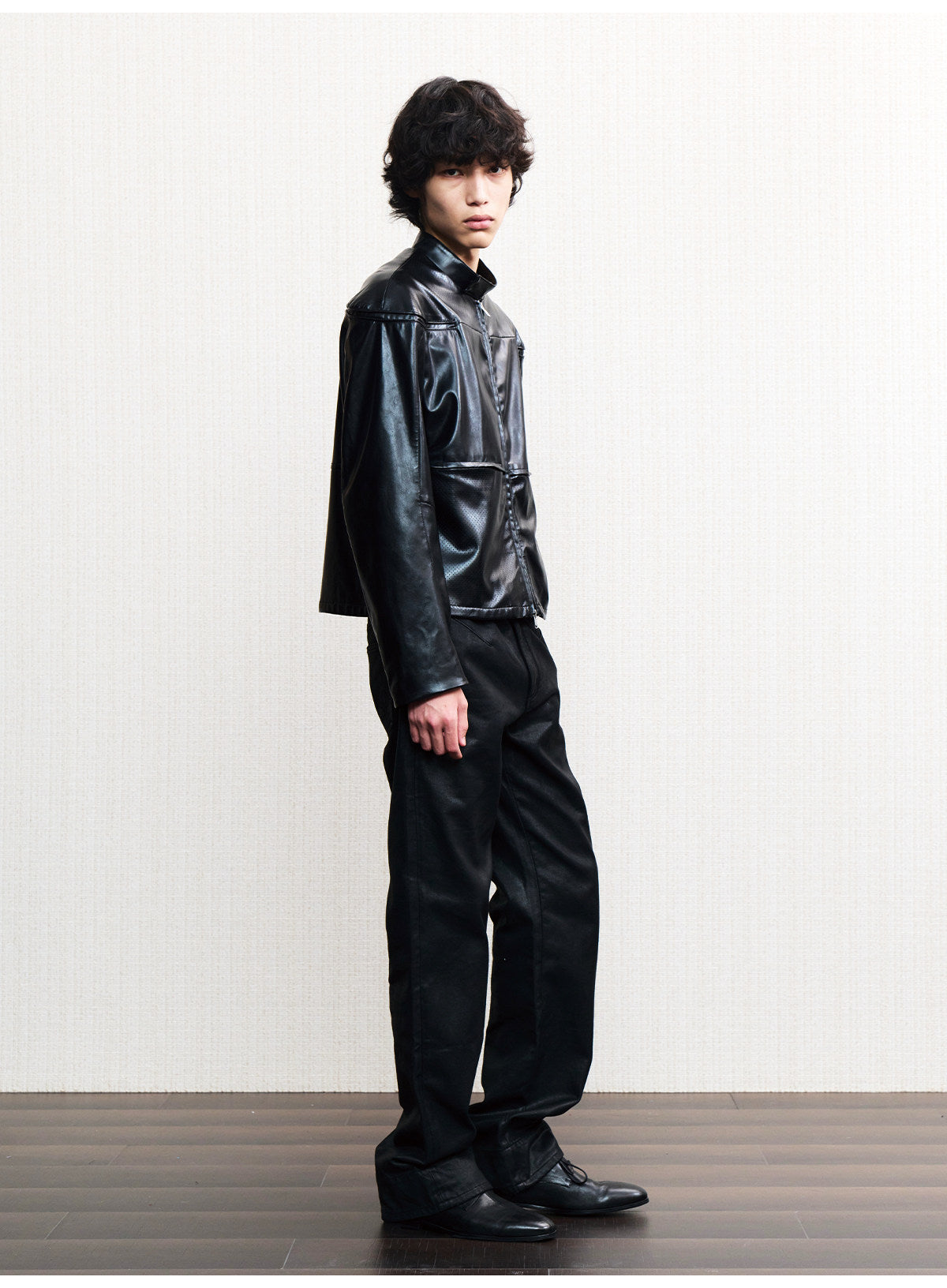 Waxed Straight-leg slim-fit jeans