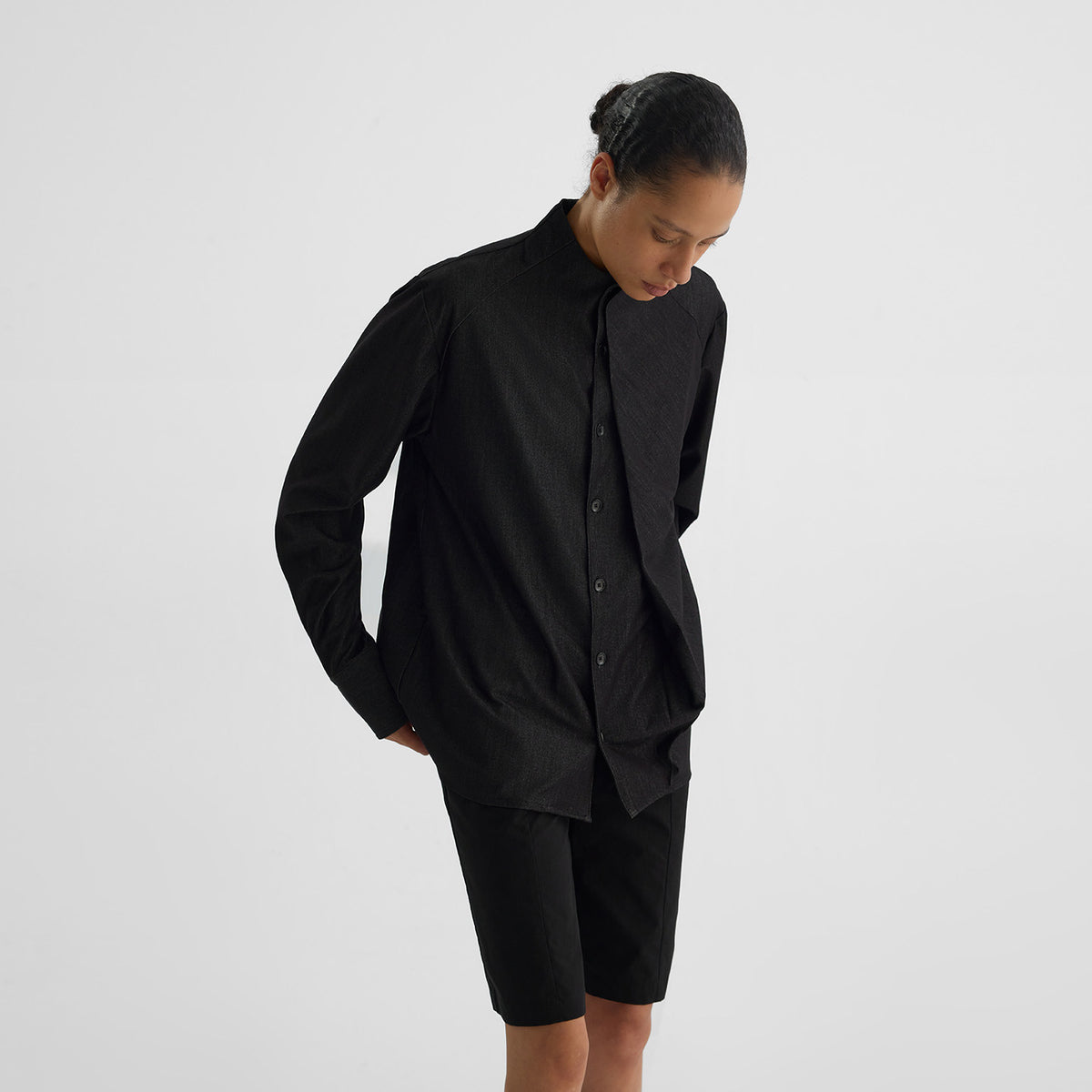 Collarless long-sleeve shirt