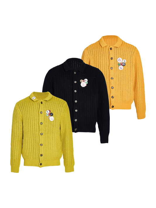 button-down badge cardigan