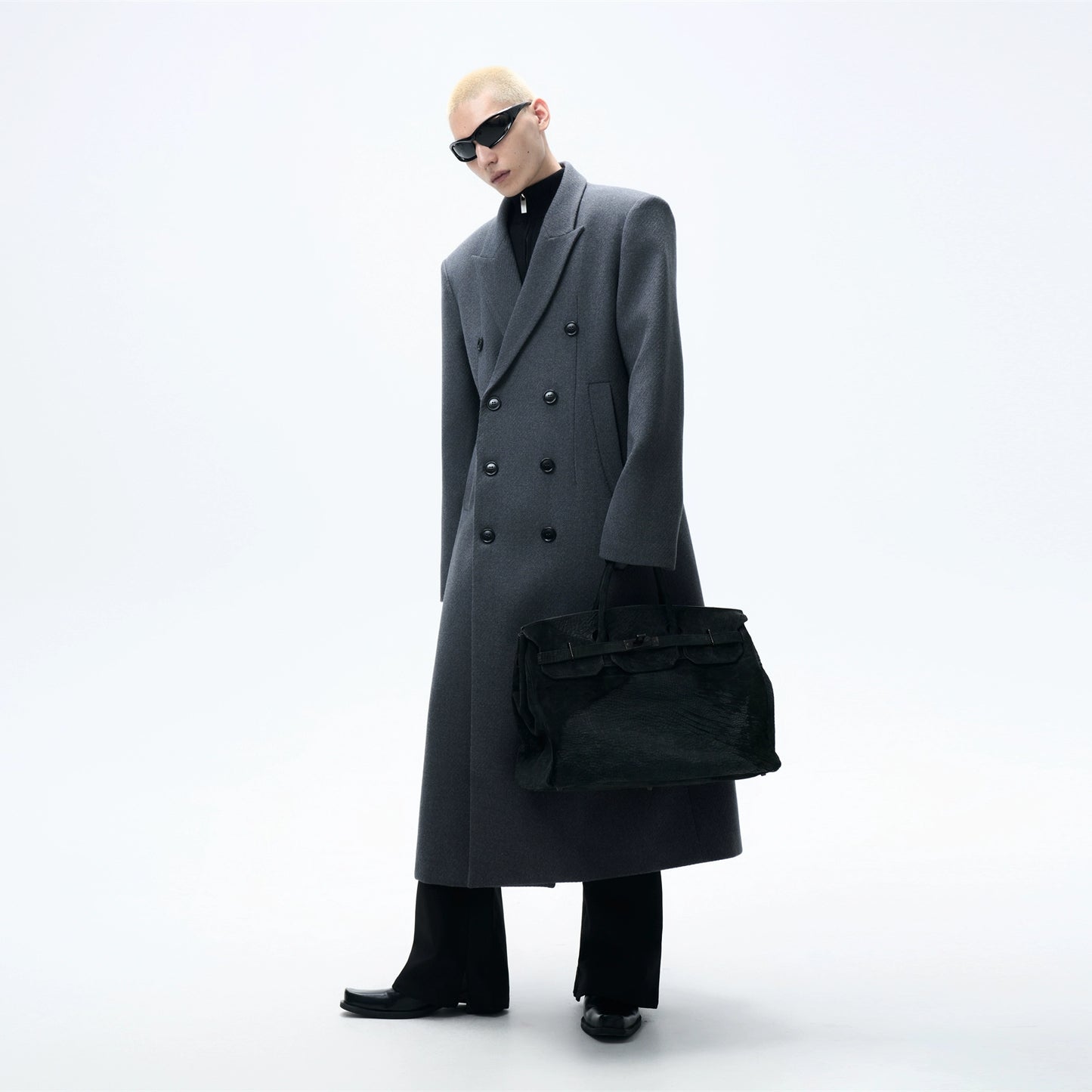 Long Double-Breasted  Wool Coat