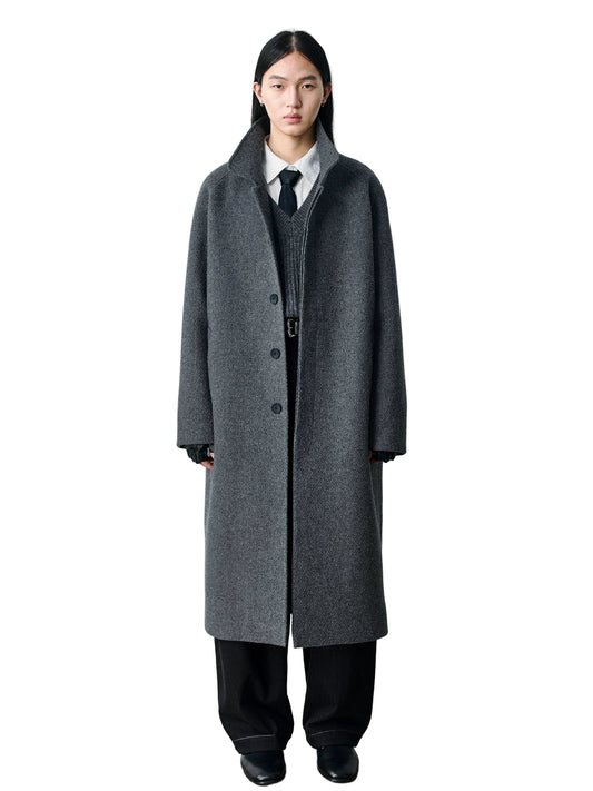 Herringbone Wool Long Coat