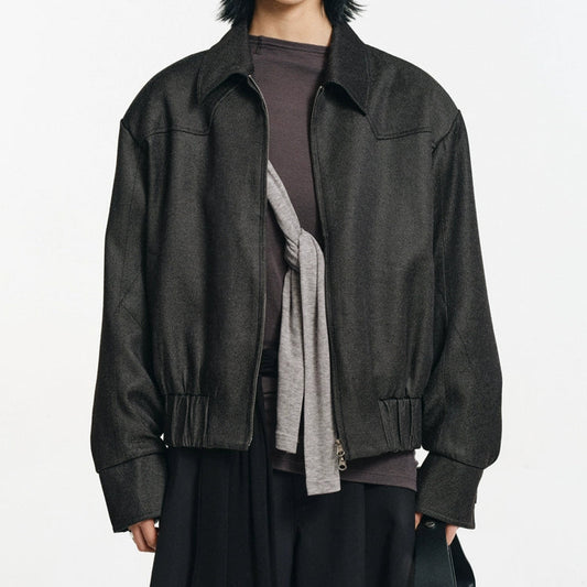 Cropped Shoulder Pad Patchwork Jacket