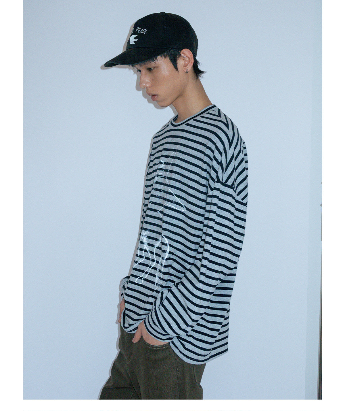 Pegasus print striped long-sleeved loose T-shirt
