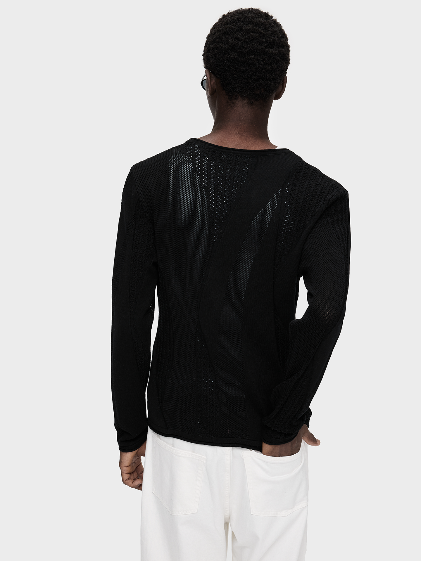 Patchwork sheer long-sleeve sweater