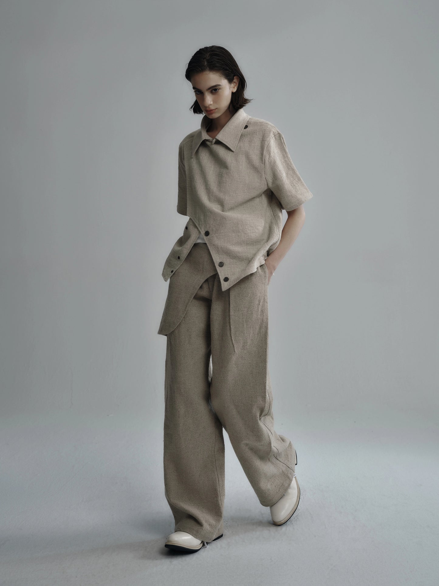 "Accumulation" loose wide-leg fencing pants