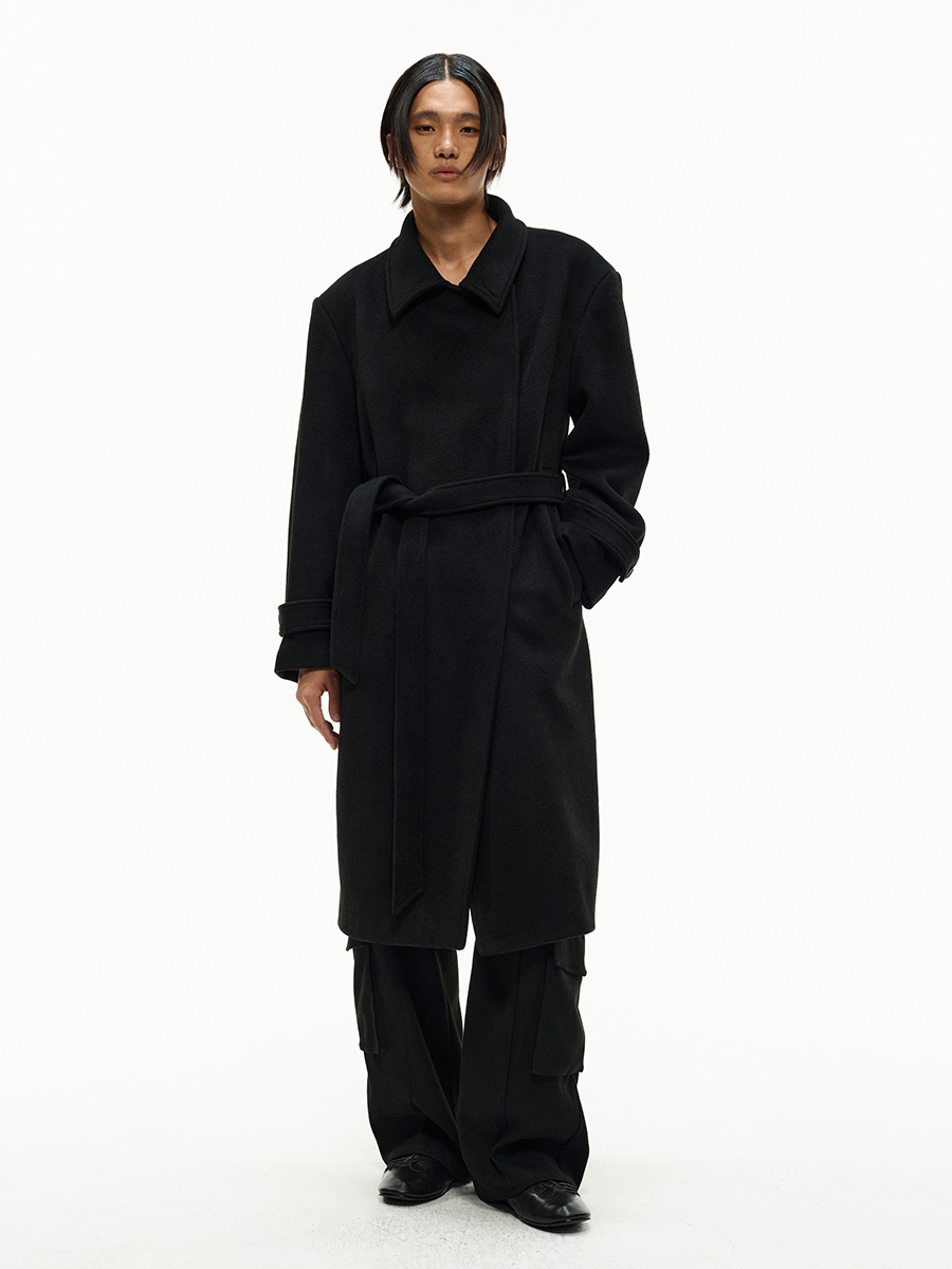 Lace-up coat wool coat