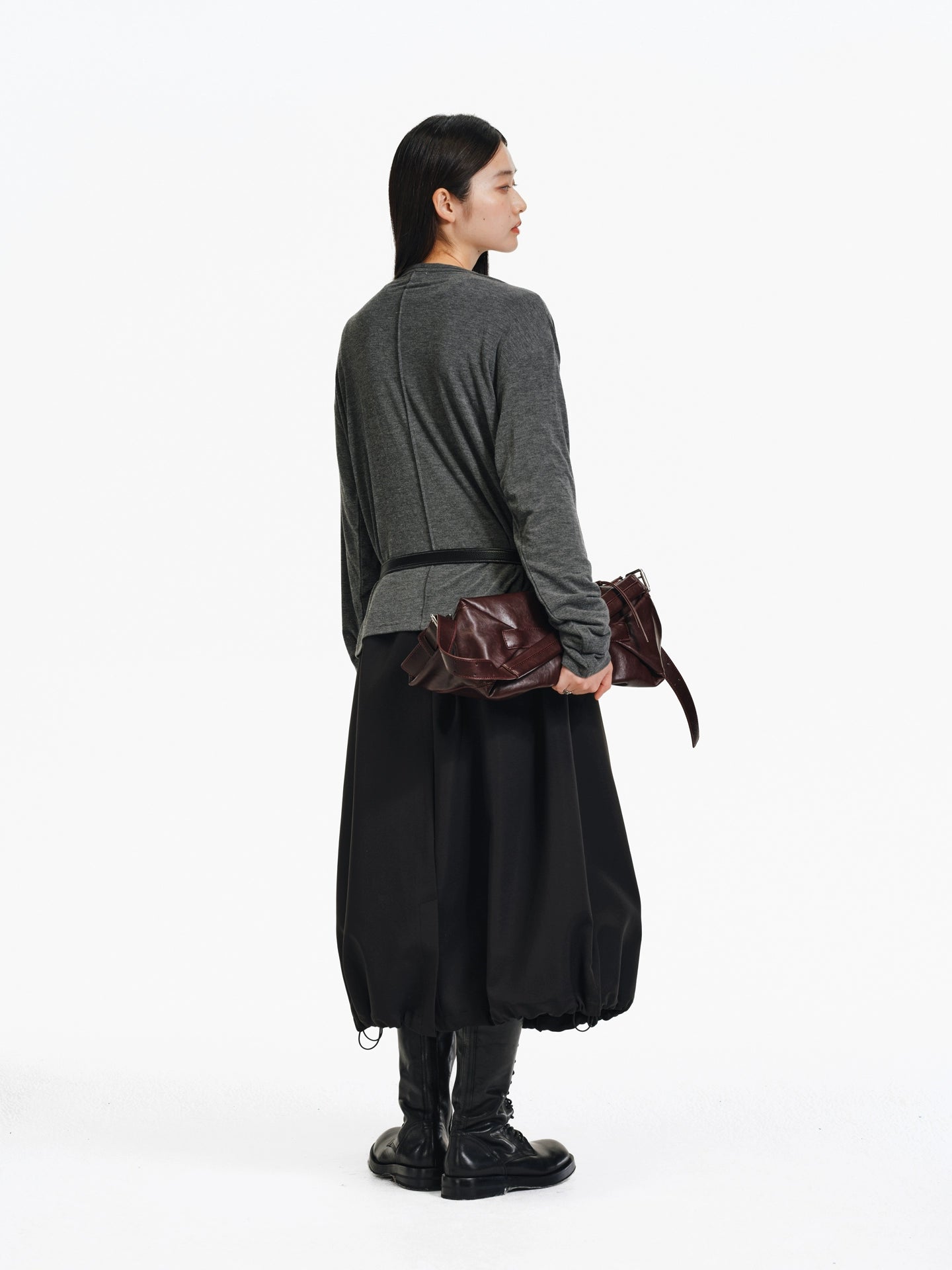 3D Pleats Draped Long Sleeve T-shirt