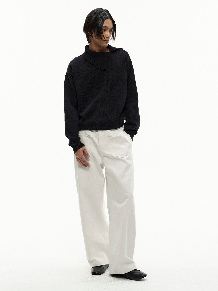 Cross-Collar Wool Sweater