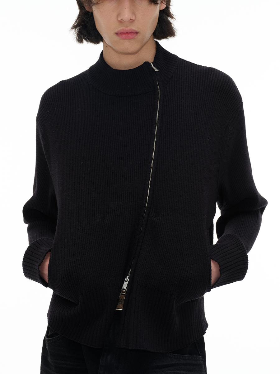 DOUBLE SPLIT DIAGONAL ZIPPER KNIT