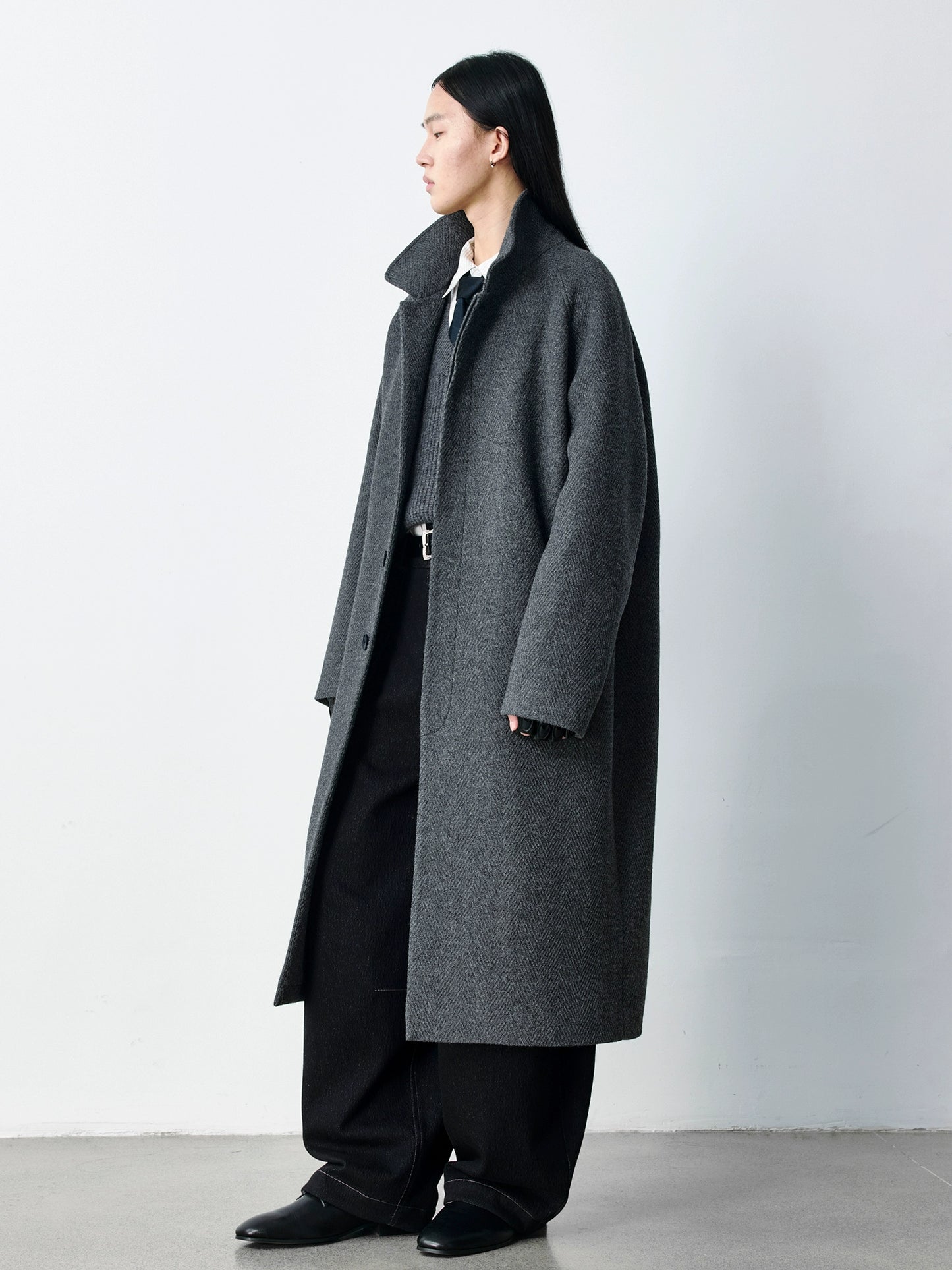 Herringbone Wool Long Coat
