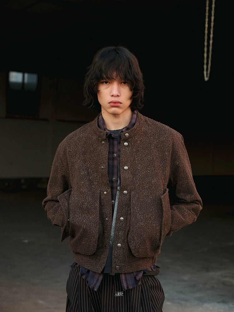 Washed Destroyed Leopard Jacket