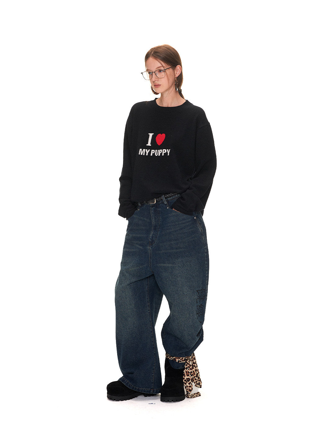 "I LOVE MY PUPPY" loose knit sweater