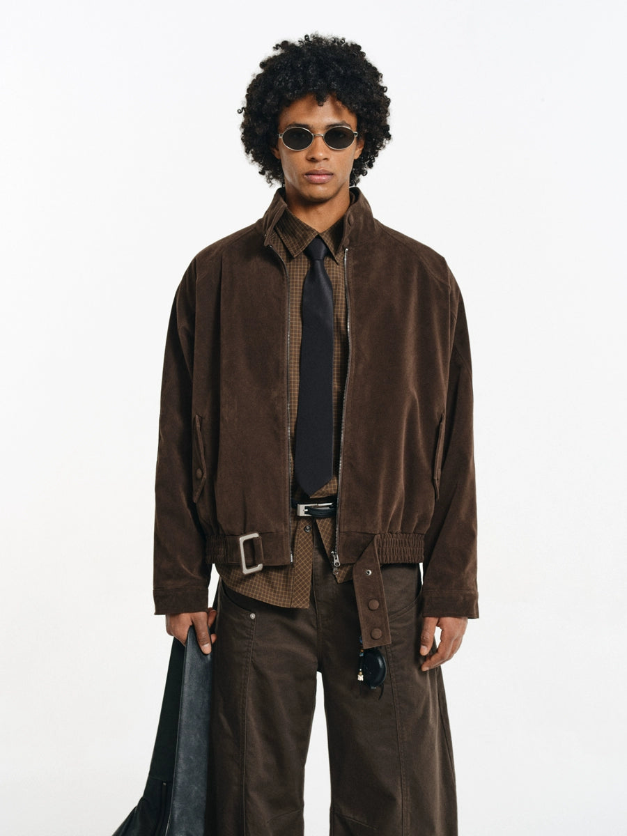 Suede Buckle Harrington jacket
