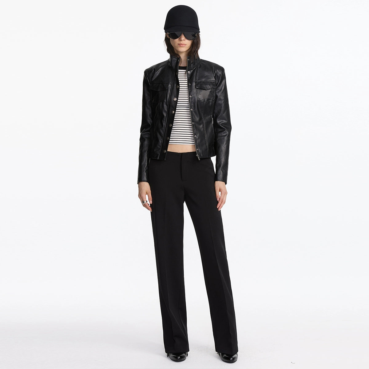 Rhombus Plaid Slim Leather Jacket