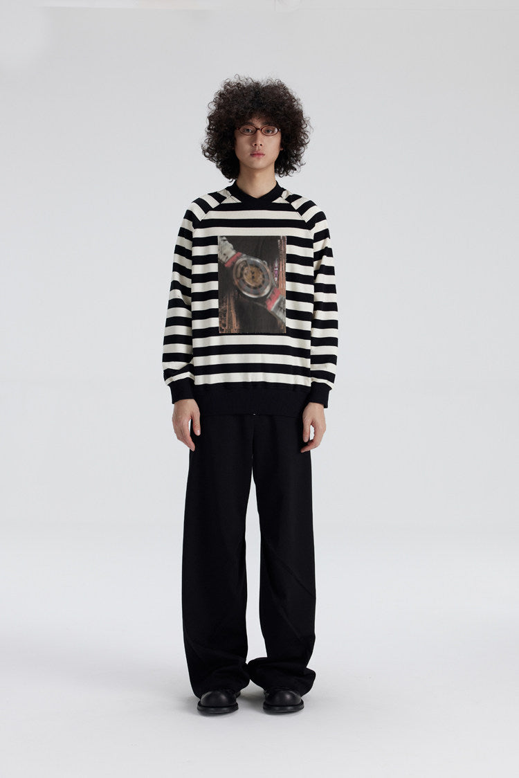 'Father' cross-neck striped printed sweatshirt