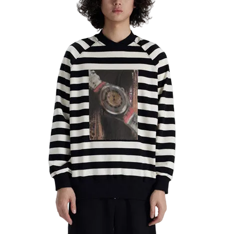 'Father' cross-neck striped printed sweatshirt