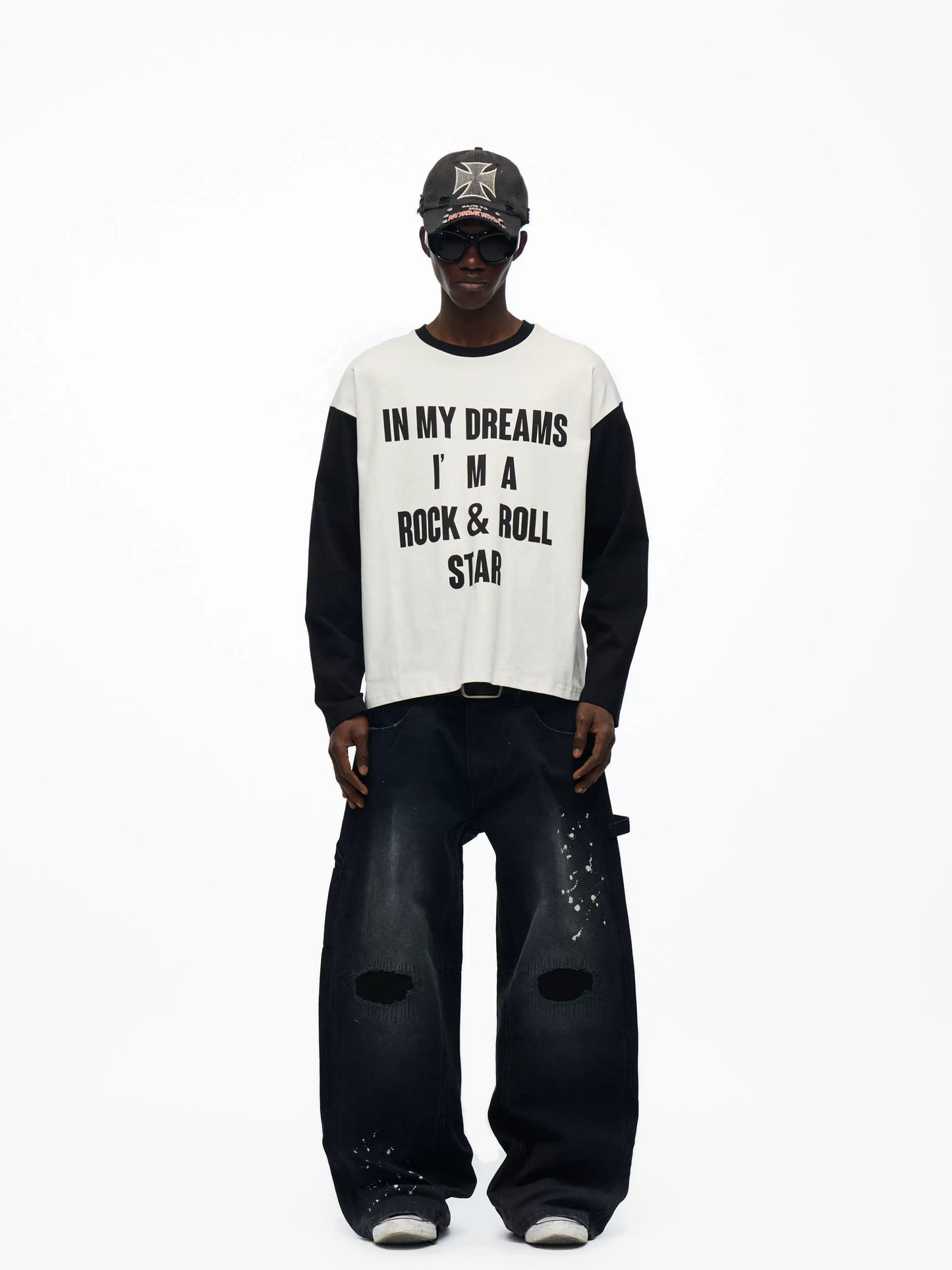 slogan dropped shoulders long sleeve T-shirts