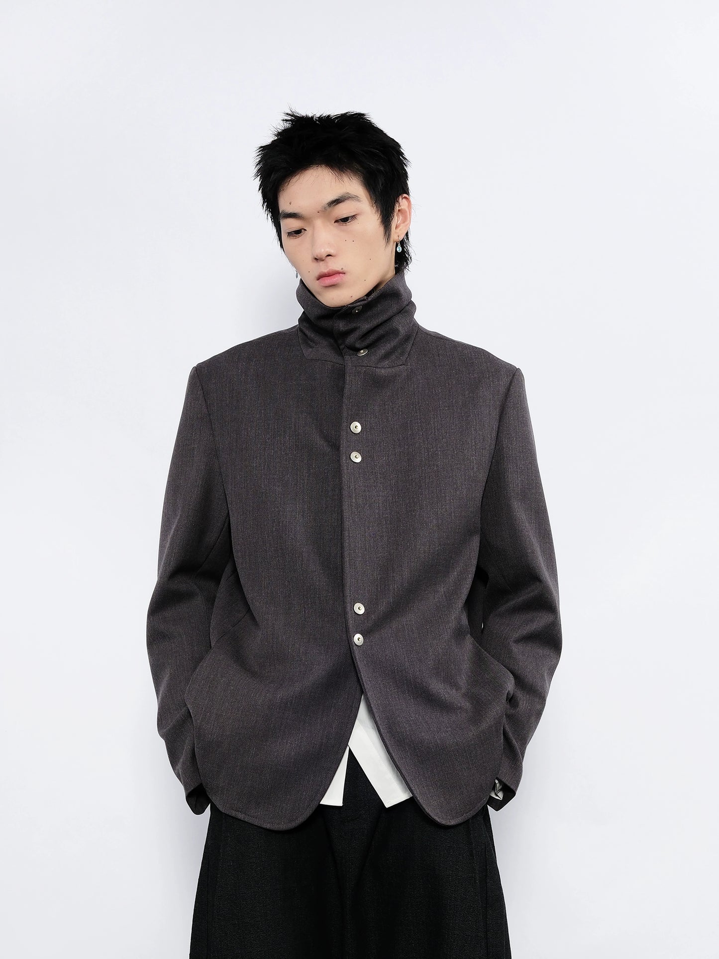 Stacked Collar Metal Button Jacket