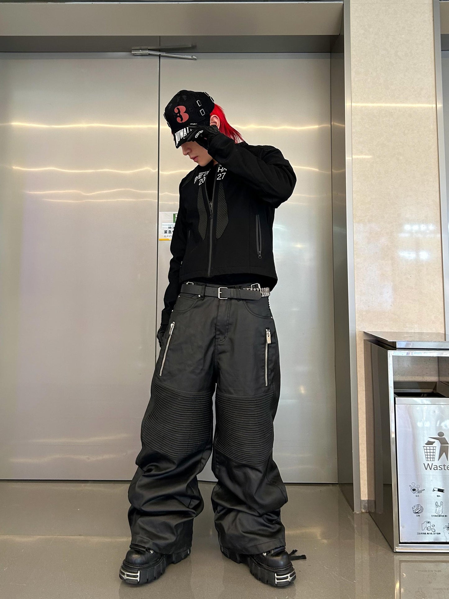 vinyl machine straight leg Baggy racing wax pants