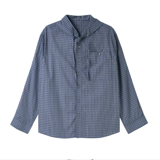 Blue CP Hand Plaid Hooded Shirt Jacket