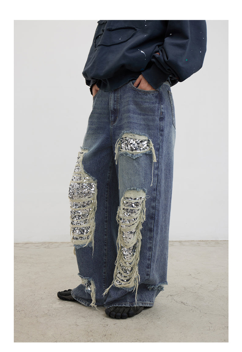 Ripped Primary wash Glitter jeans