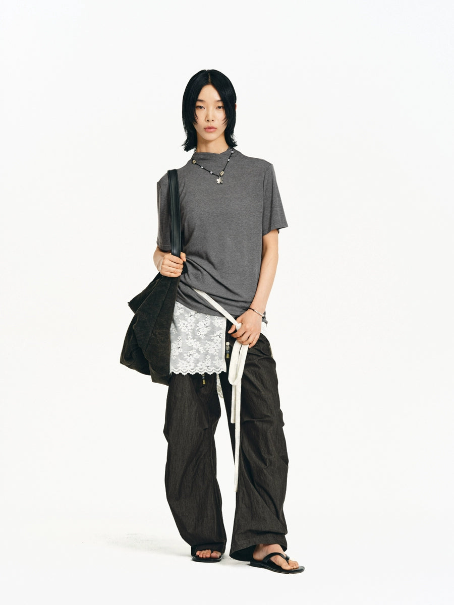 DIAGONAL TURTLENECK SHORT SLEEVE T-SHIRT