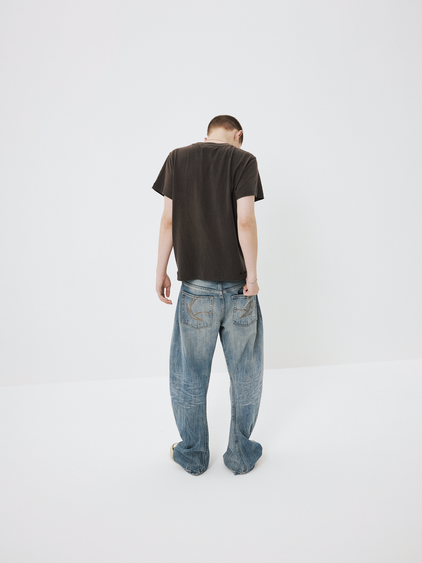 Distressed ripped cotton T-shirt