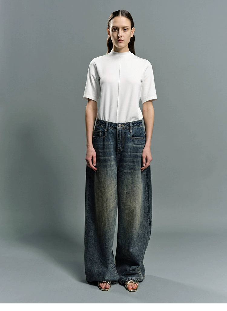 Distressed vintage wash baggy jeans
