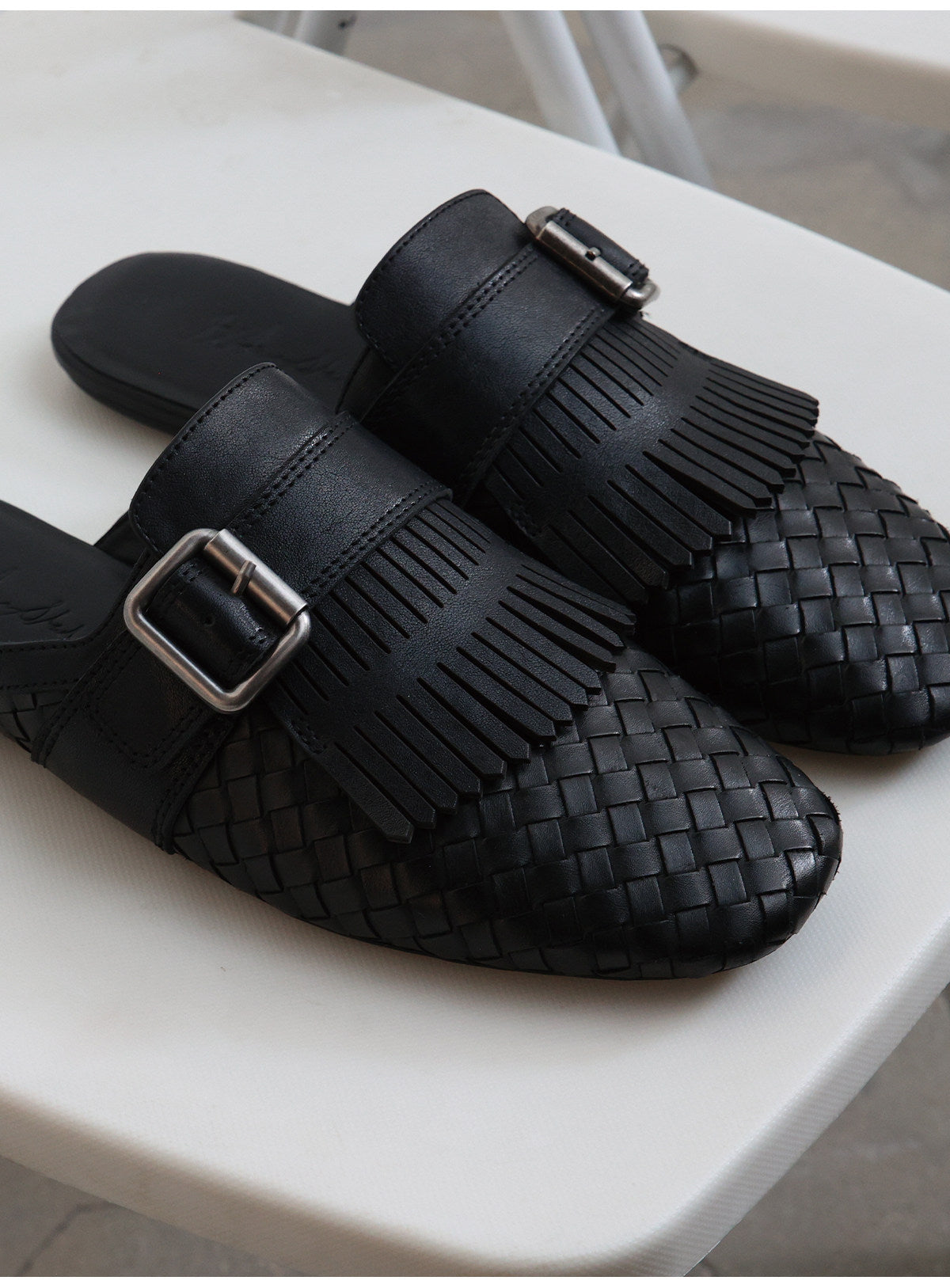 Monk Button Leather Slippers
