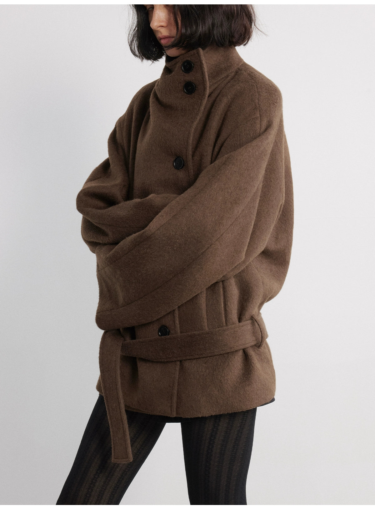 Cropped Shoulder Wool Coat