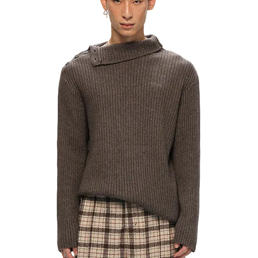 "Retro Ode" side open turtleneck sweater