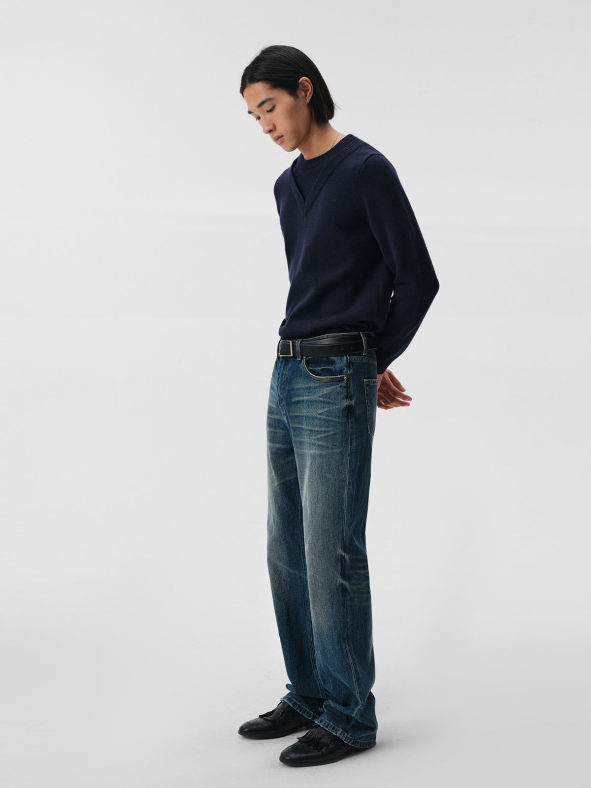 Cold water washed slimfit classic denim pants