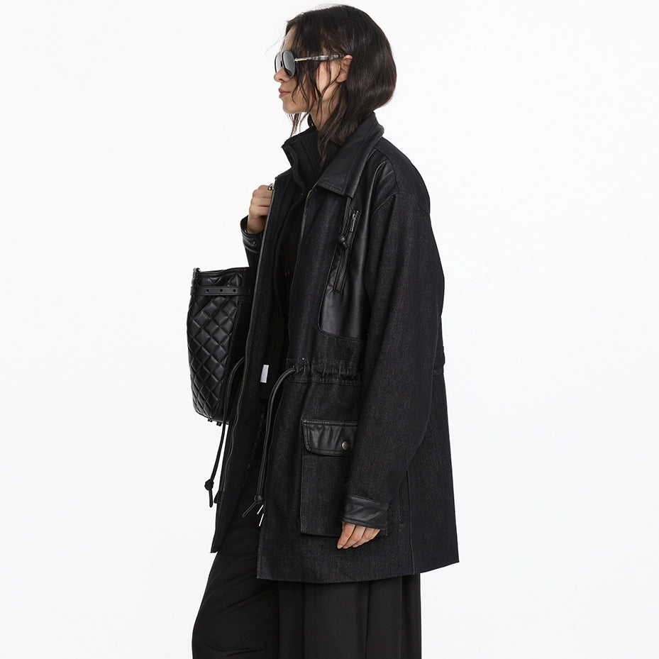 Vintage Cow Spliced leather Trench Coat