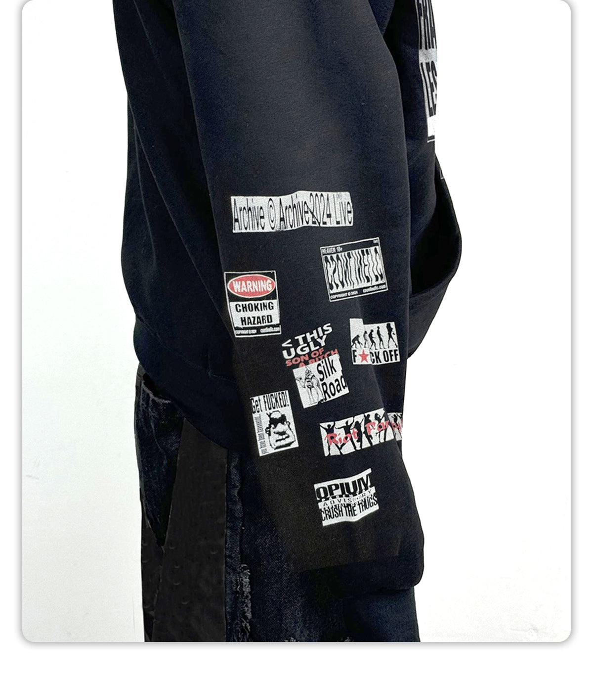 CSONLINEllc Sticker Distressed Print Fleece Heavy Zip Hoodie