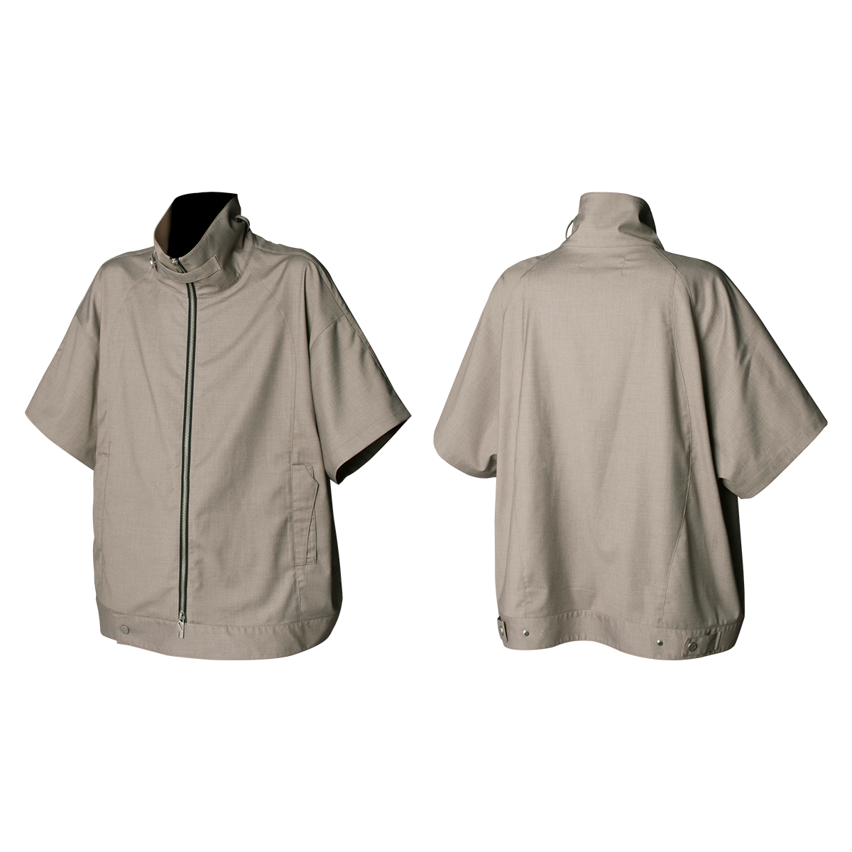 Stand Collar Zip Up Short Sleeve Shirt