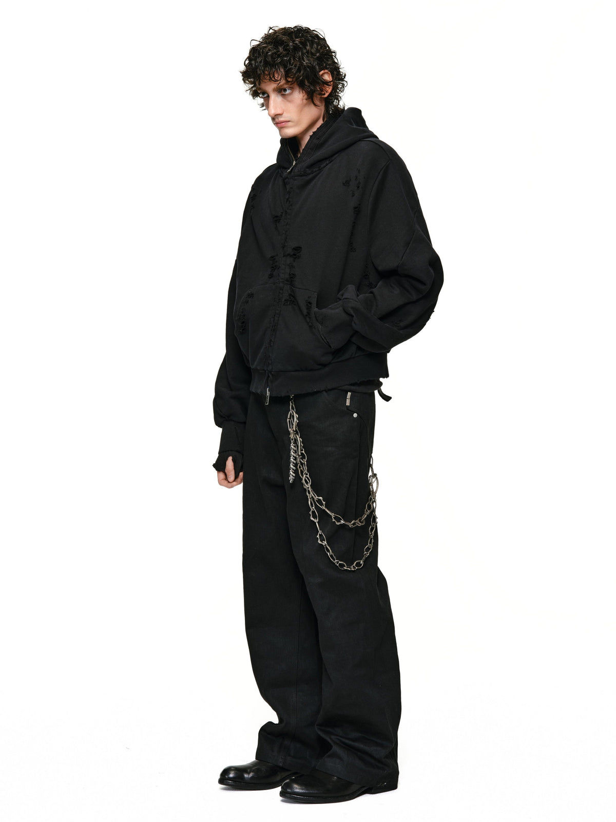 Spiral sleeve damaged zipper sweatshirt
