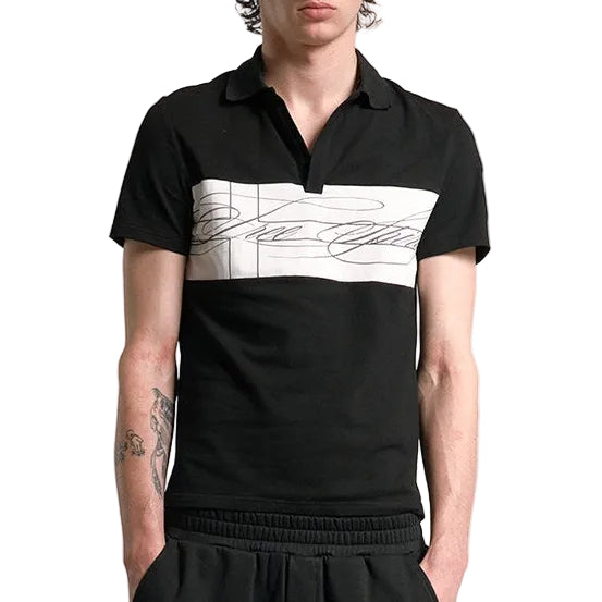 Heterochromatic cross print polo shirt